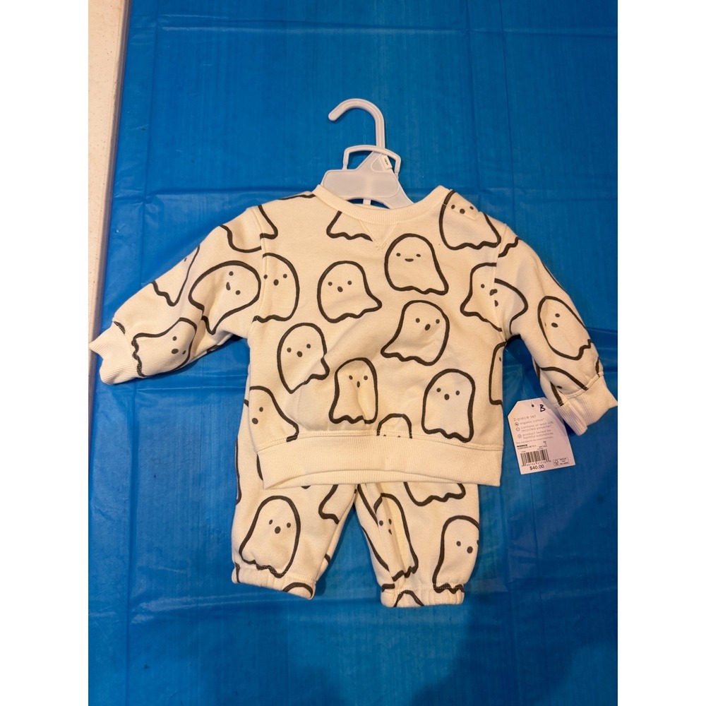 Little Co Lauren Conrad Baby 3M Ghost Sweatshirt Jogger Set Ivory Halloween NEW